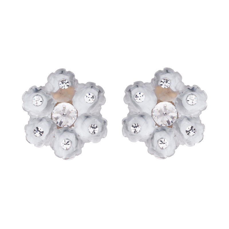 Brinco Agnes Cristal com formato floral e cristais cravejados.