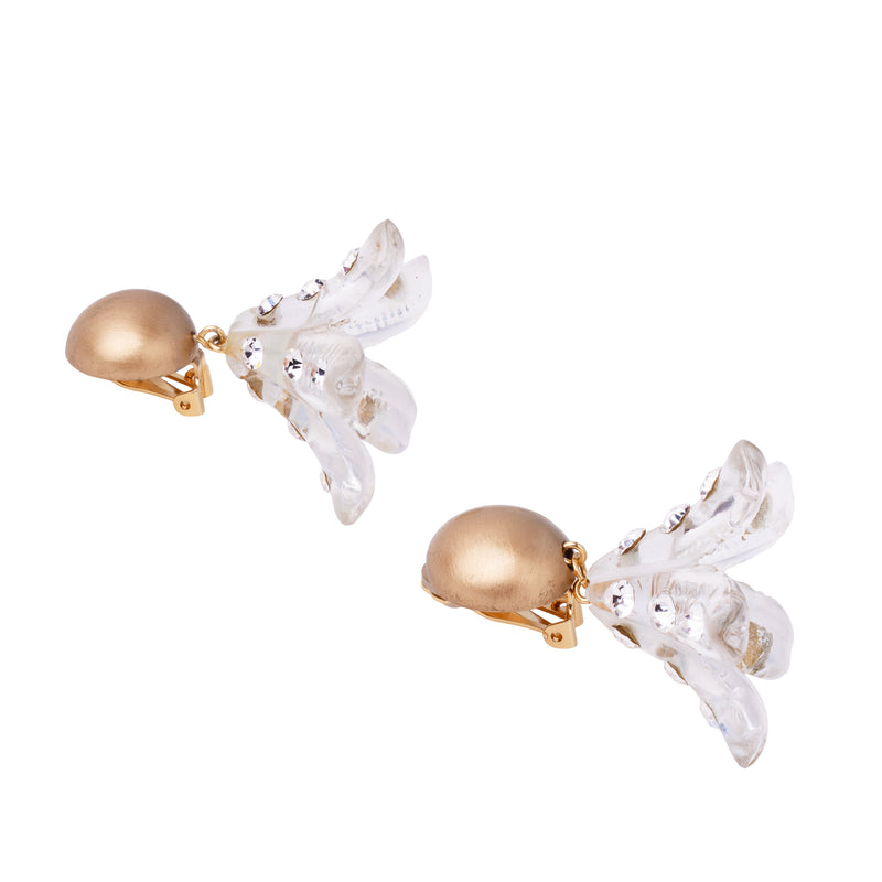 Brinco de resina perolada e cristais transparentes BDLN.